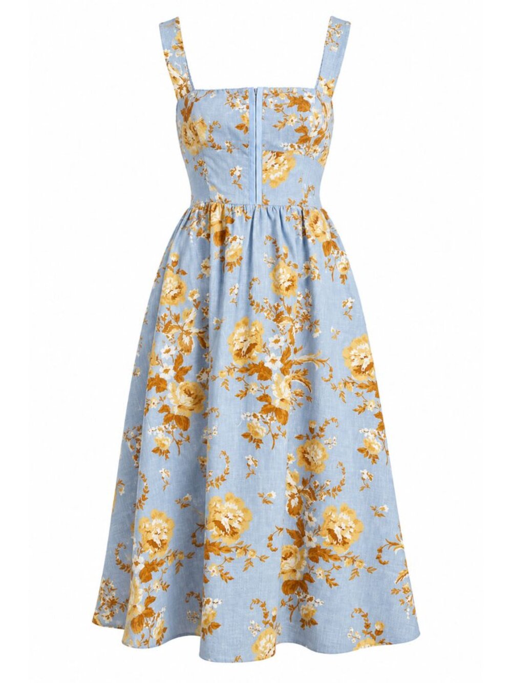 NWT Reformation Tagliatelle Heavenly Midi Linen Dress Blue Yellow Floral 2